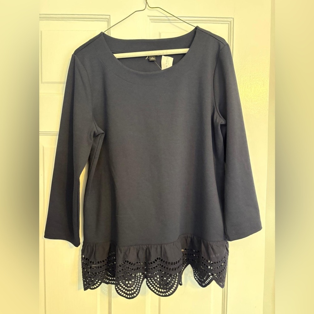 Ann Taylor Black Blouse with Eyelet Hem